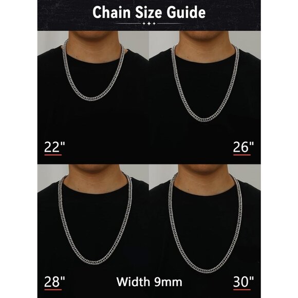 Men's 9mm Silver Stainless Steel 14K Gold Plated Miami Cuban Chain Necklaces - Picture 5 of 7